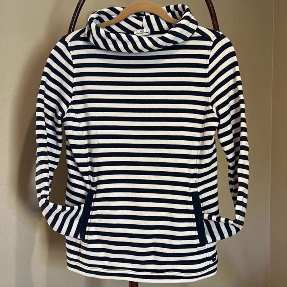 Vineyard Vines Navy and White Striped Cowl Neck Sweatshirt